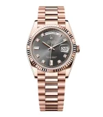 Rolex Day-Date 128235-0050 18K Everose Gold Fluted Bezel Slate Gray Dial