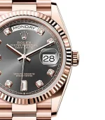 Rolex Day-Date 128235-0050 18K Everose Gold Fluted Bezel Slate Gray Dial - Image 2
